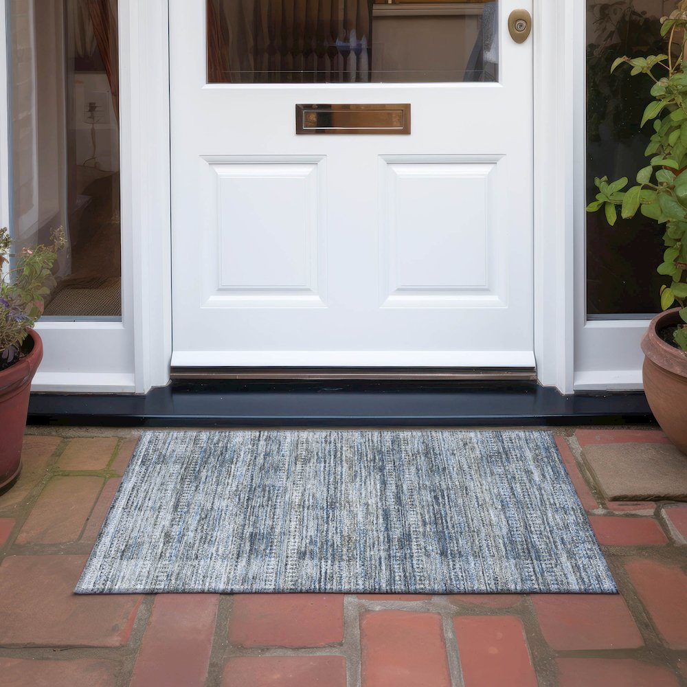 Machine Washable Indoor/Outdoor Chantille Denim 1'8" x 2'6" Rug. Picture 6