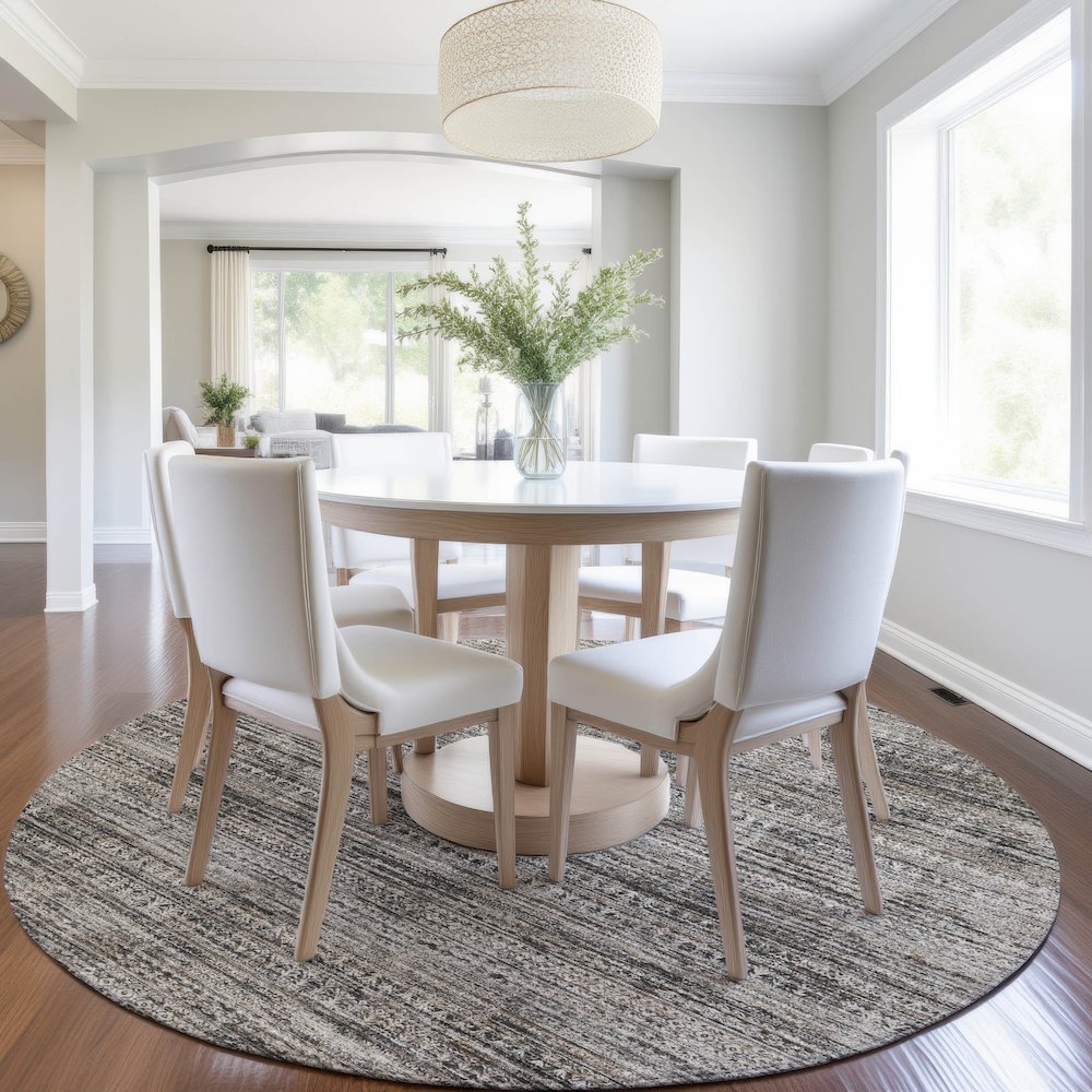 Machine Washable Indoor/Outdoor Chantille Taupe 8' x 8' Round Rug. Picture 5