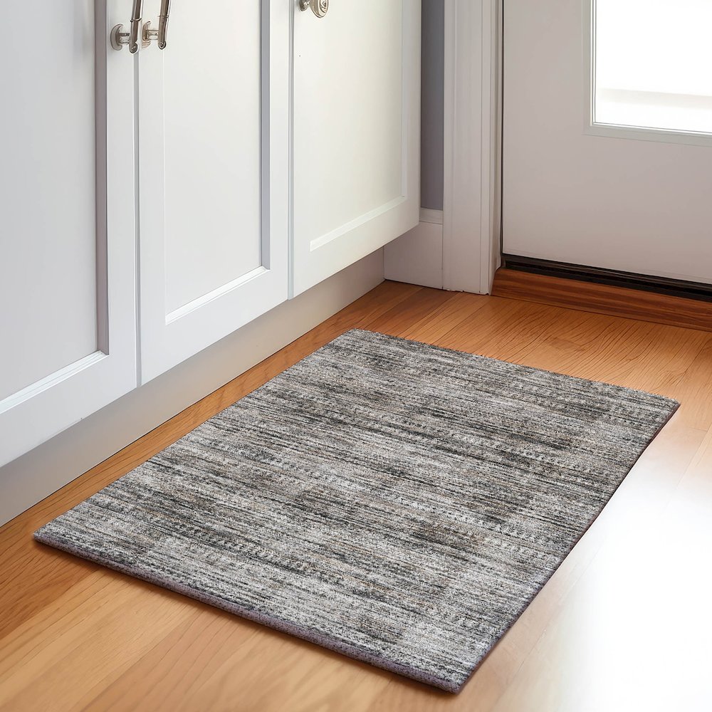Machine Washable Indoor/Outdoor Chantille Taupe 1'8" x 2'6" Rug. Picture 5