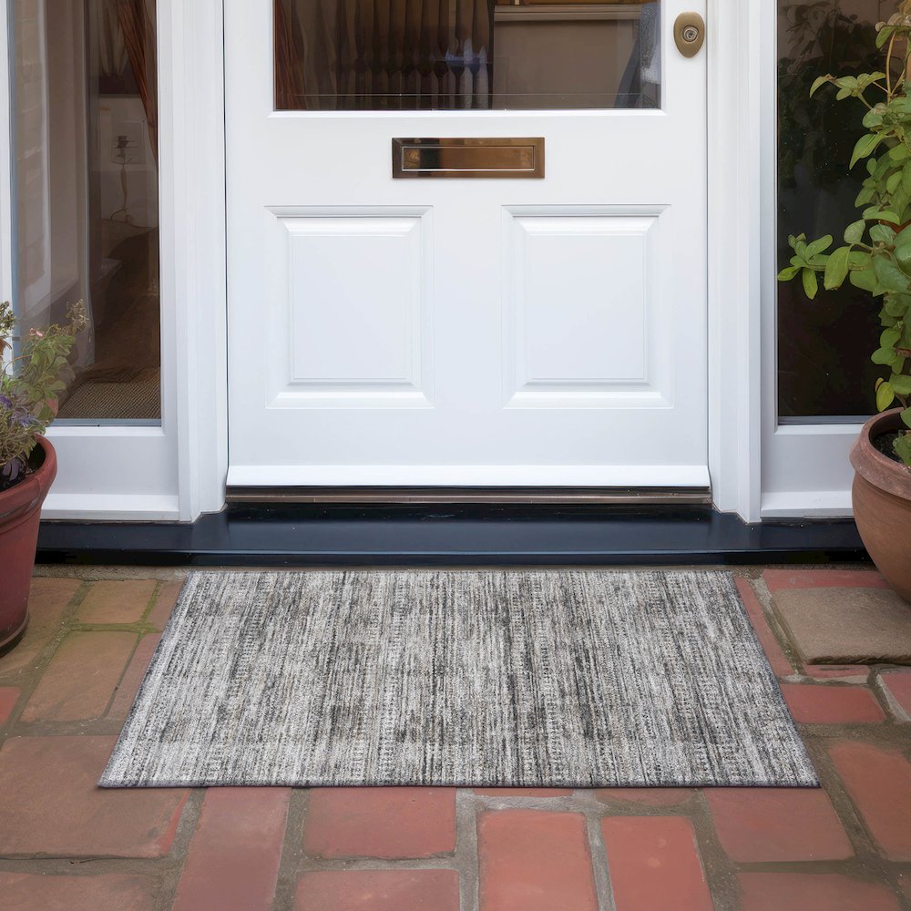 Machine Washable Indoor/Outdoor Chantille Taupe 1'8" x 2'6" Rug. Picture 6
