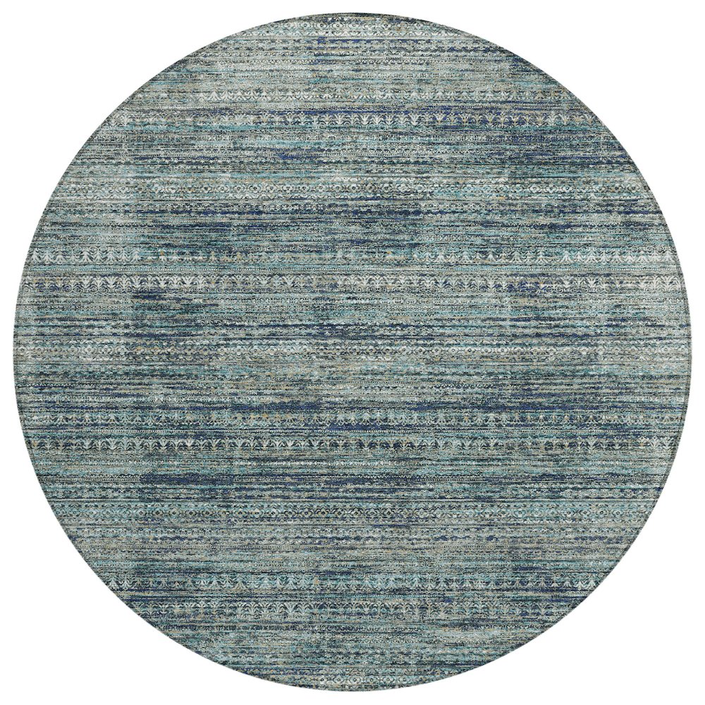 Machine Washable Indoor/Outdoor Chantille Teal 8' x 8' Round Rug. Picture 1