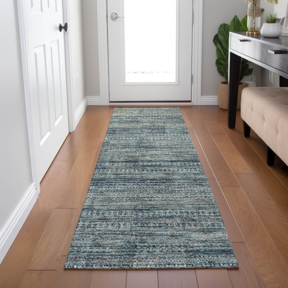 Machine Washable Indoor/Outdoor Chantille Teal 2'3" x 7'6" Runner Rug. Picture 5