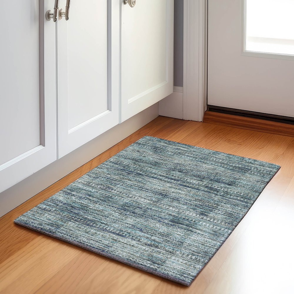 Machine Washable Indoor/Outdoor Chantille Teal 1'8" x 2'6" Rug. Picture 5