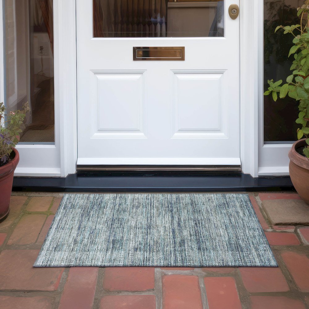 Machine Washable Indoor/Outdoor Chantille Teal 1'8" x 2'6" Rug. Picture 6
