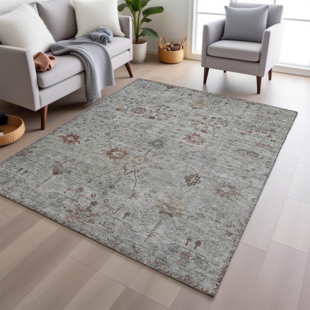 Machine Washable Indoor/Outdoor Chantille Gray 2'6" x 3'10" Rug. Picture 5