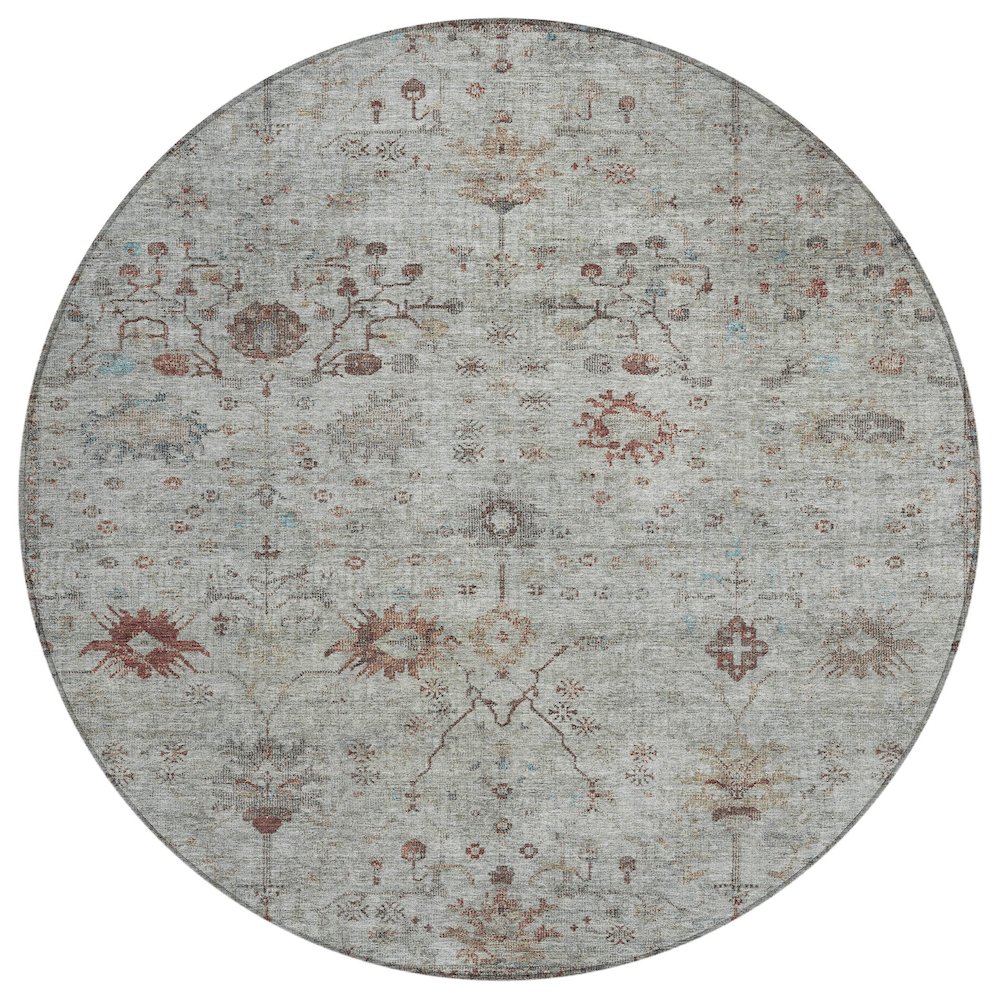 Machine Washable Indoor/Outdoor Chantille Gray 8' x 8' Round Rug. Picture 1