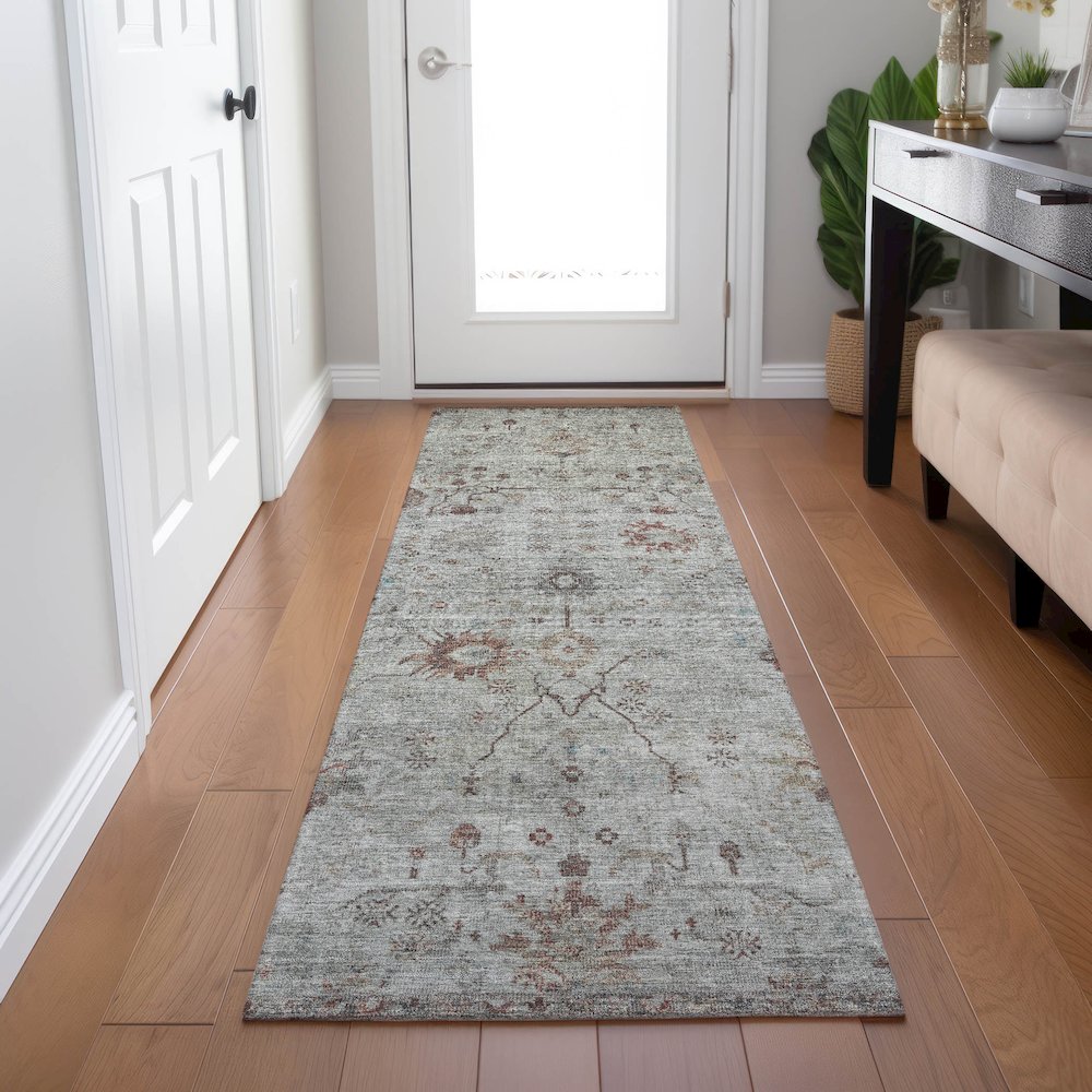 Machine Washable Indoor/Outdoor Chantille Gray 2'3" x 7'6" Runner Rug. Picture 5