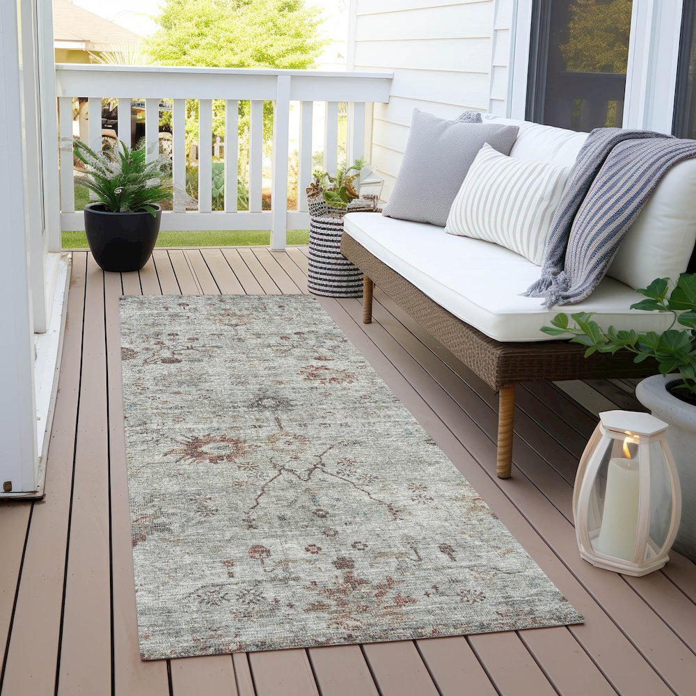 Machine Washable Indoor/Outdoor Chantille Gray 2'3" x 7'6" Runner Rug. Picture 6