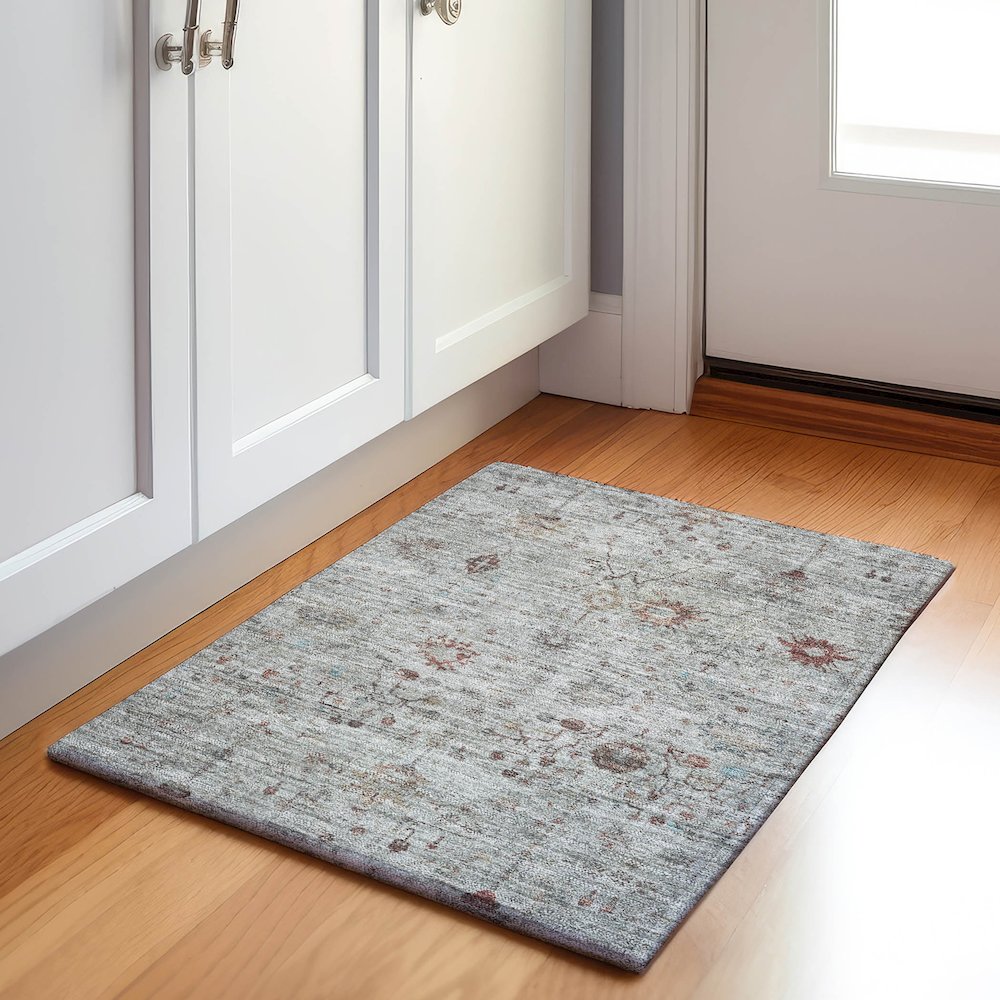 Machine Washable Indoor/Outdoor Chantille Gray 1'8" x 2'6" Rug. Picture 5