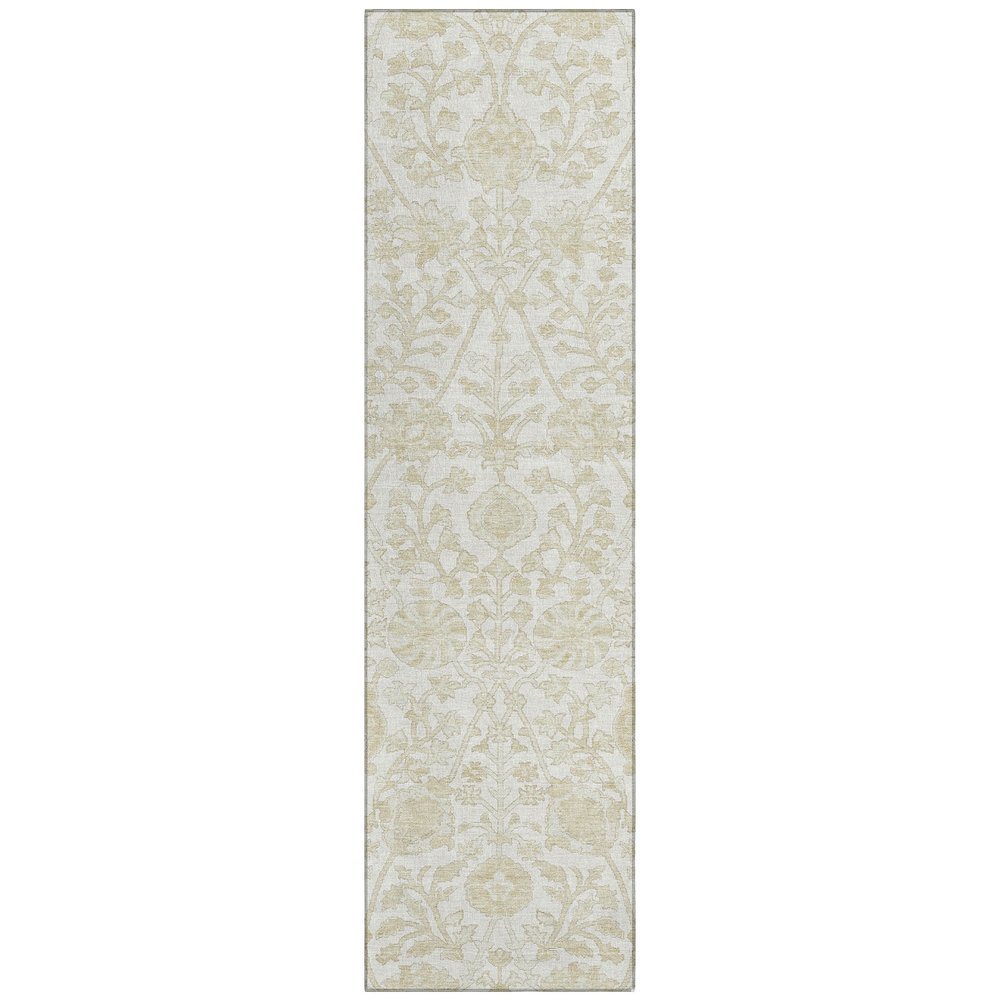 Machine Washable Indoor/Outdoor Chantille Ivory 2'3" x 7'6" Runner Rug. Picture 1