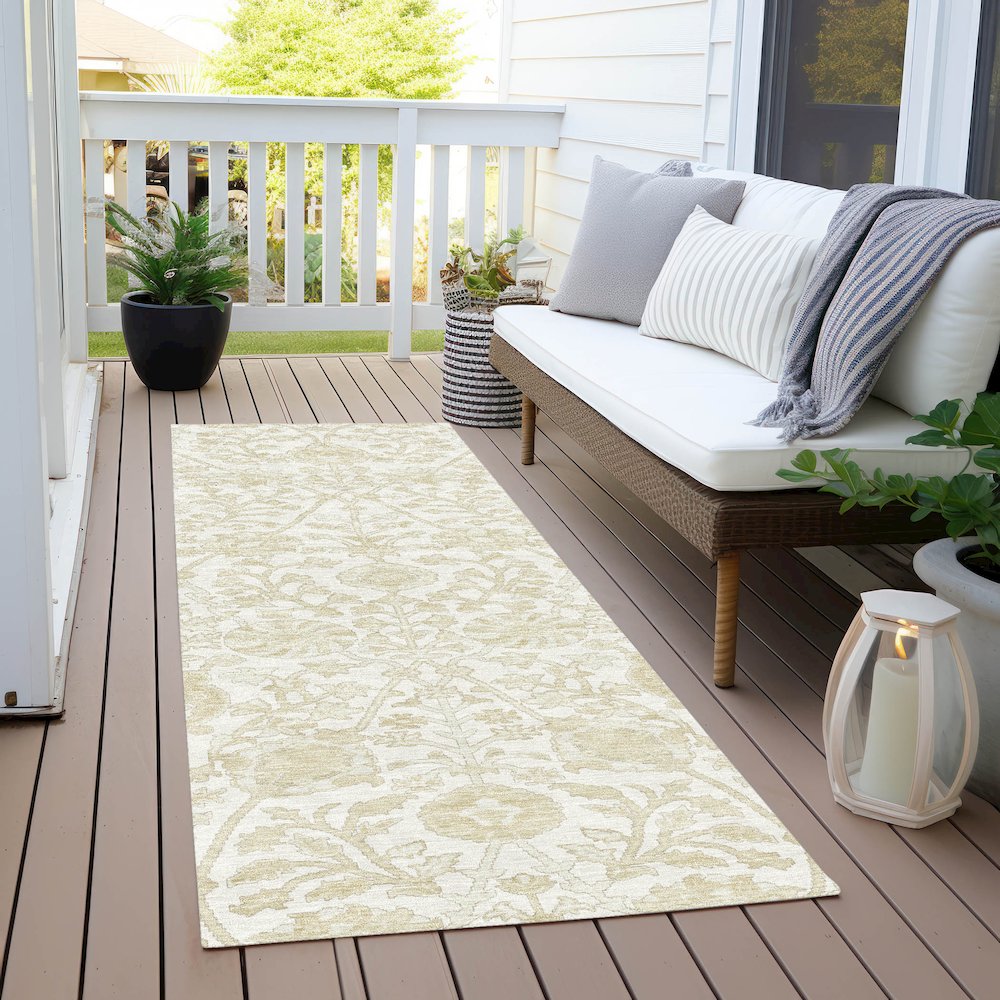 Machine Washable Indoor/Outdoor Chantille Ivory 2'3" x 7'6" Runner Rug. Picture 6