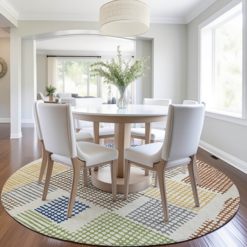 Machine Washable Indoor/Outdoor Chantille Putty 8' x 8' Round Rug. Picture 5