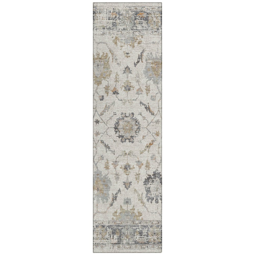 Machine Washable Indoor/Outdoor Chantille Ivory 2'3" x 7'6" Runner Rug. Picture 1