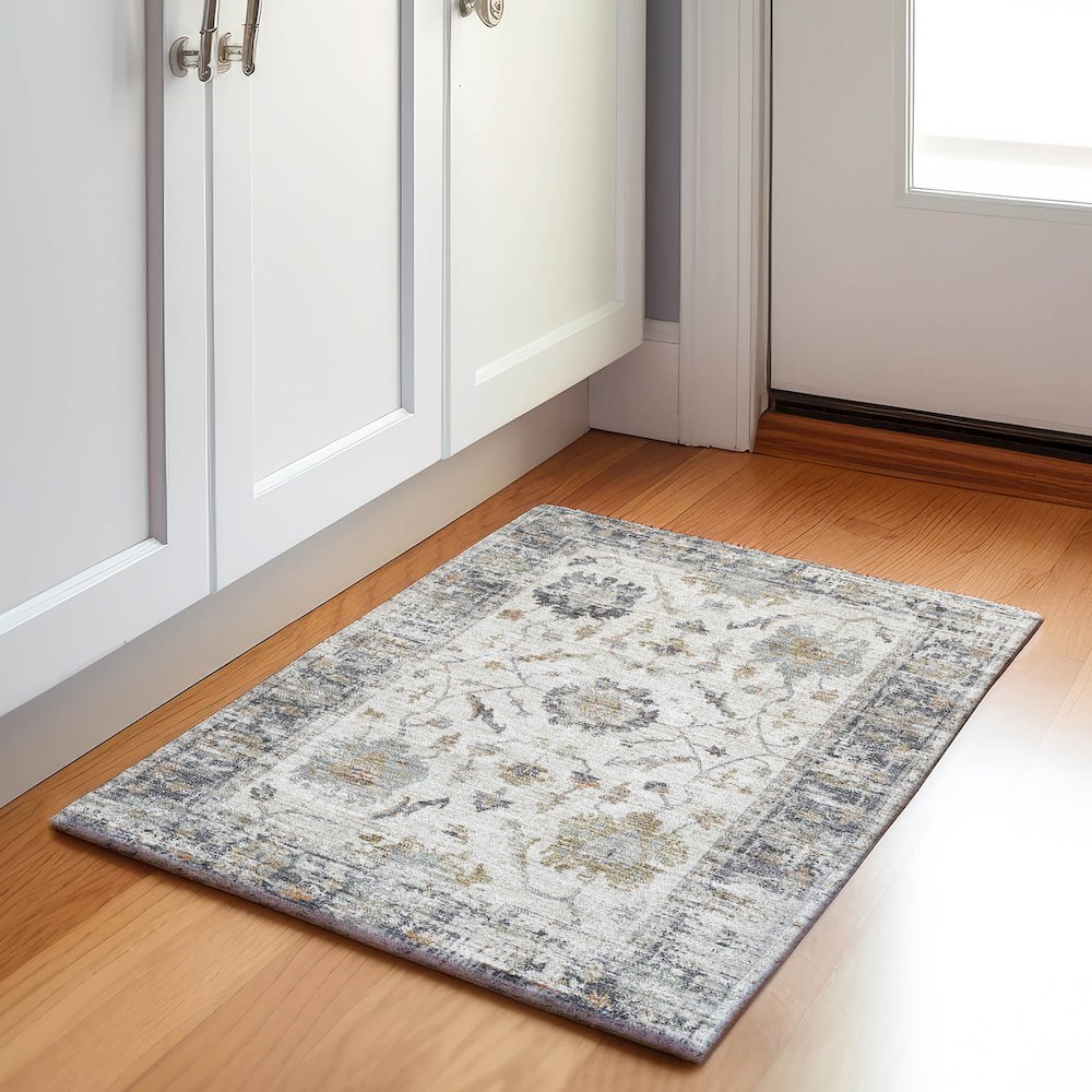 Machine Washable Indoor/Outdoor Chantille Ivory 1'8" x 2'6" Rug. Picture 5