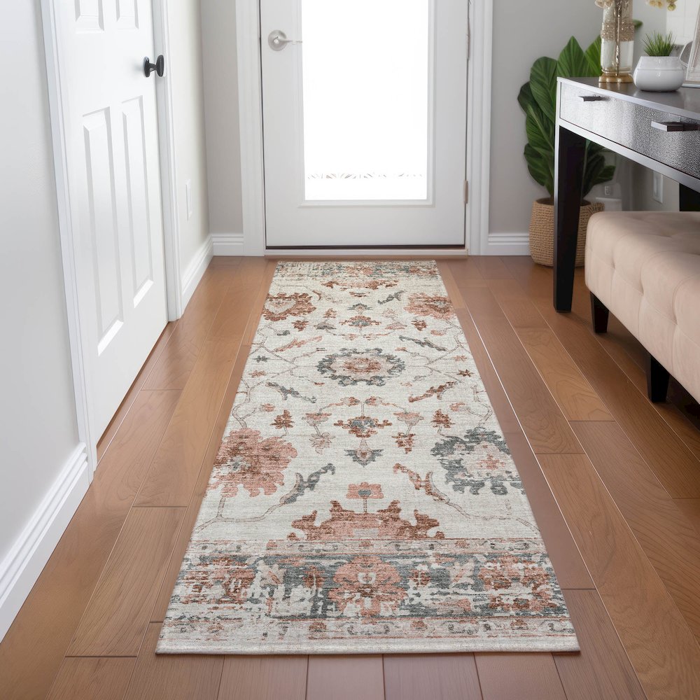 Machine Washable Indoor/Outdoor Chantille Linen 2'3" x 7'6" Runner Rug. Picture 5