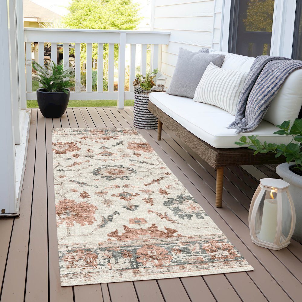 Machine Washable Indoor/Outdoor Chantille Linen 2'3" x 7'6" Runner Rug. Picture 6