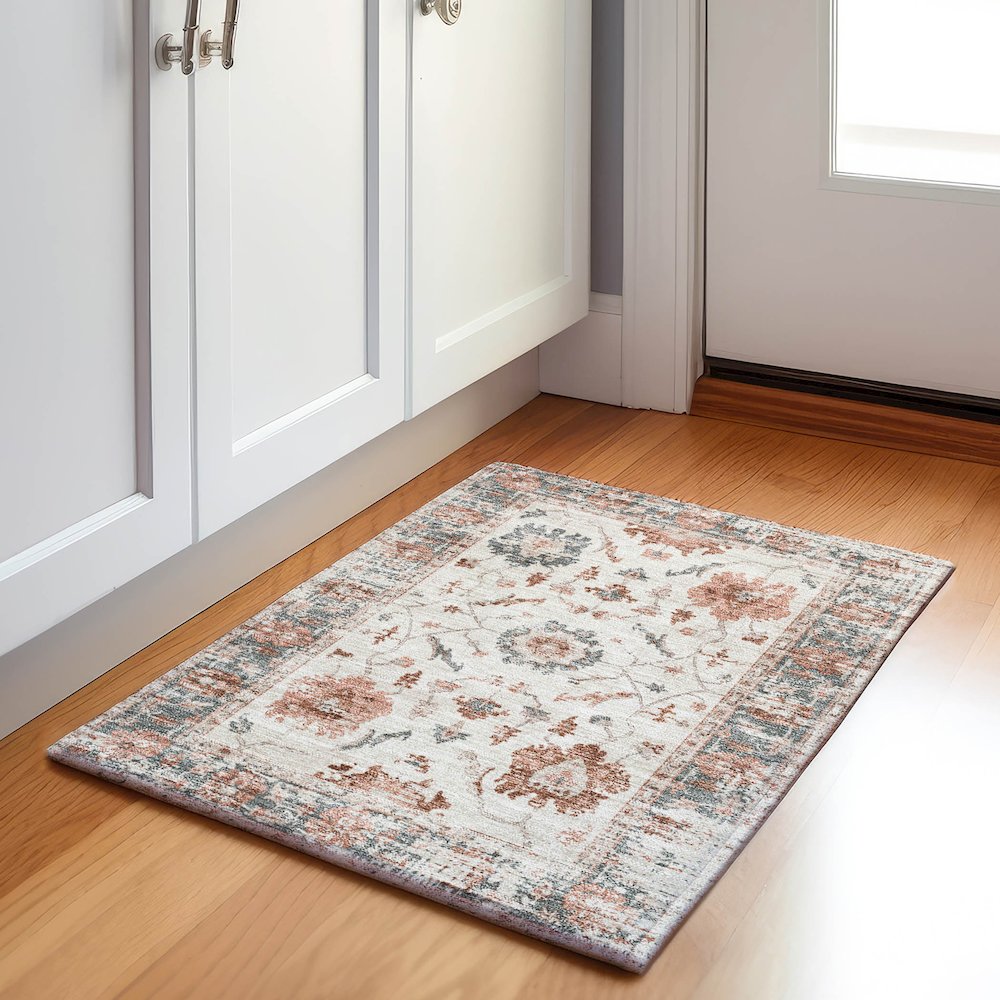 Machine Washable Indoor/Outdoor Chantille Linen 1'8" x 2'6" Rug. Picture 5