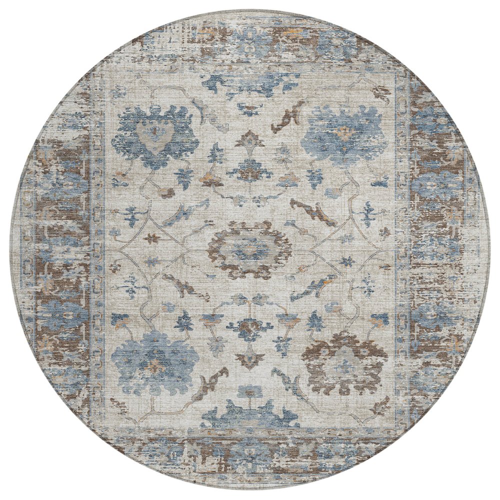 Machine Washable Indoor/Outdoor Chantille Putty 8' x 8' Round Rug. Picture 1