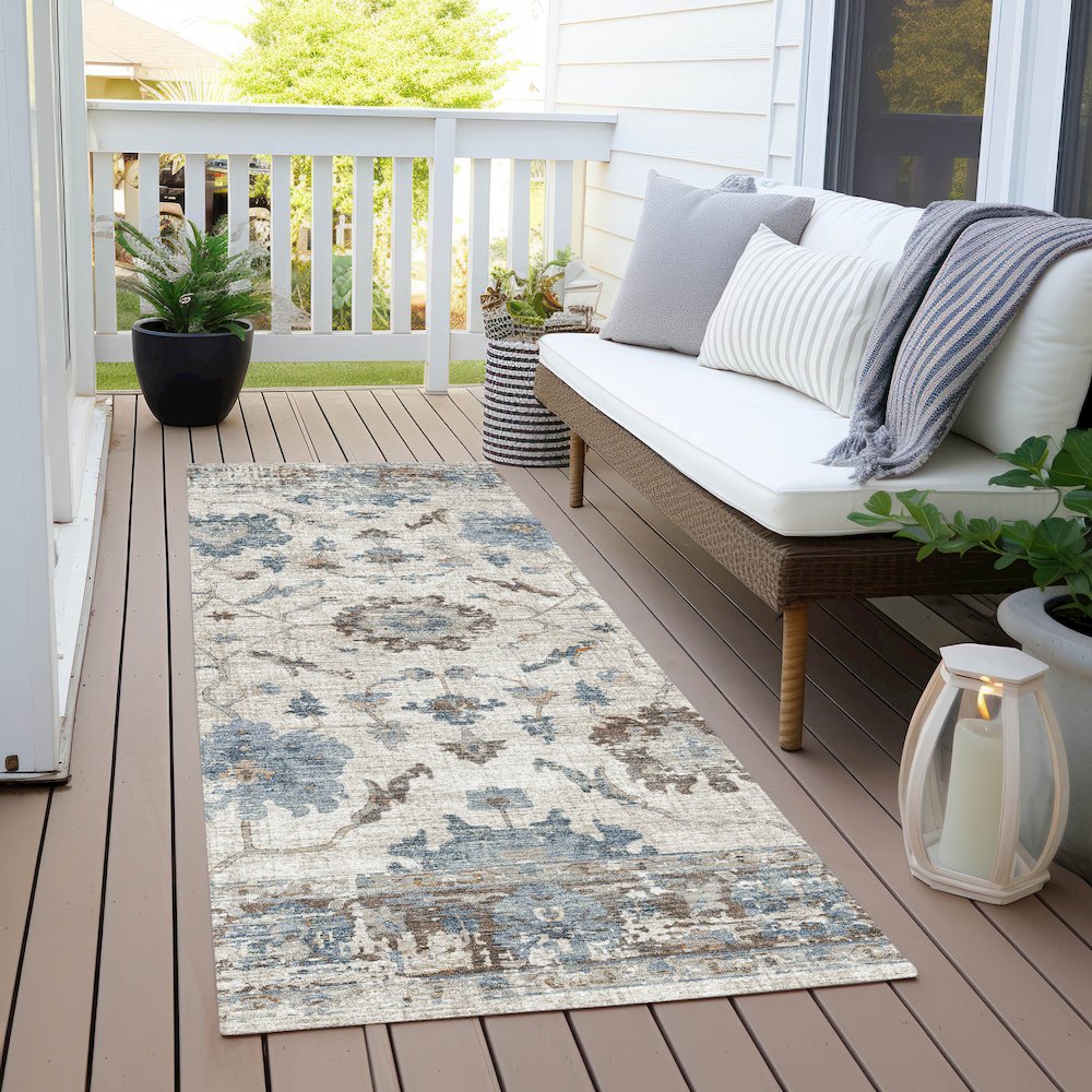Machine Washable Indoor/Outdoor Chantille Putty 2'3" x 7'6" Runner Rug. Picture 6