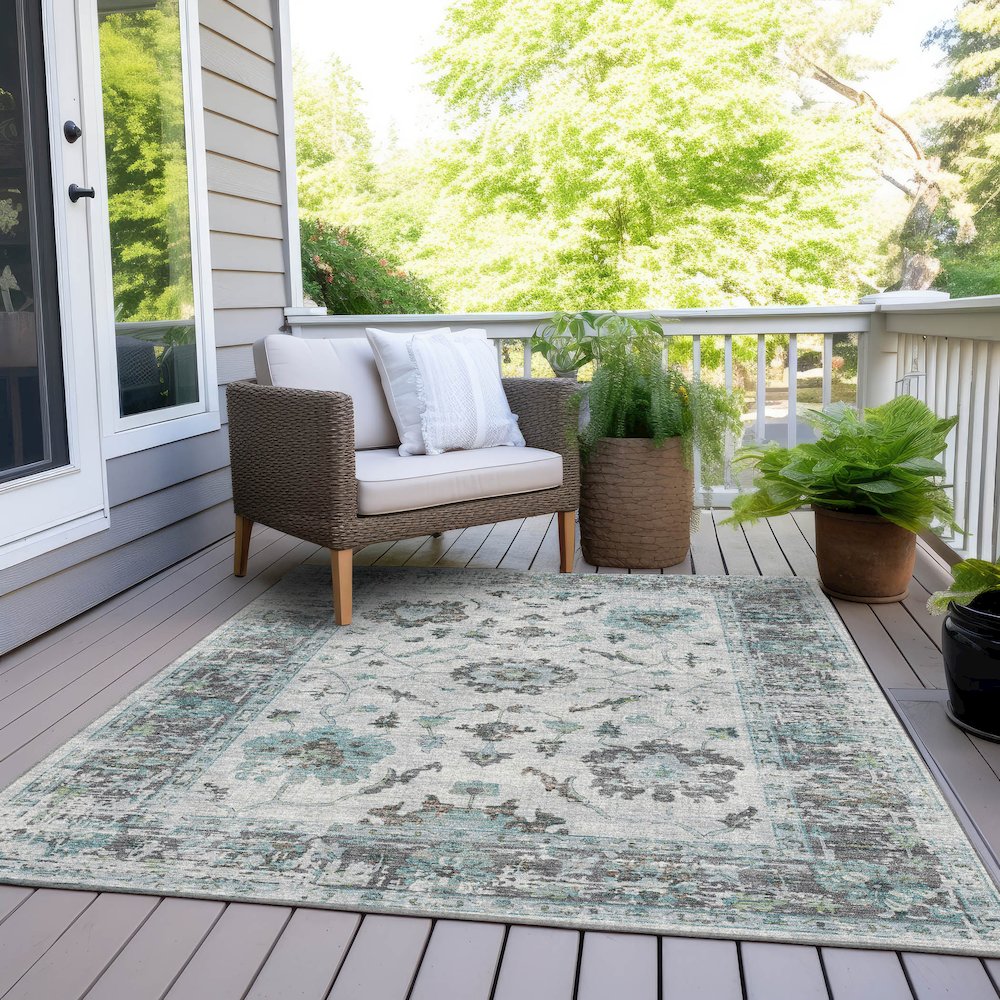 Machine Washable Indoor/Outdoor Chantille Teal 2'6" x 3'10" Rug. Picture 8