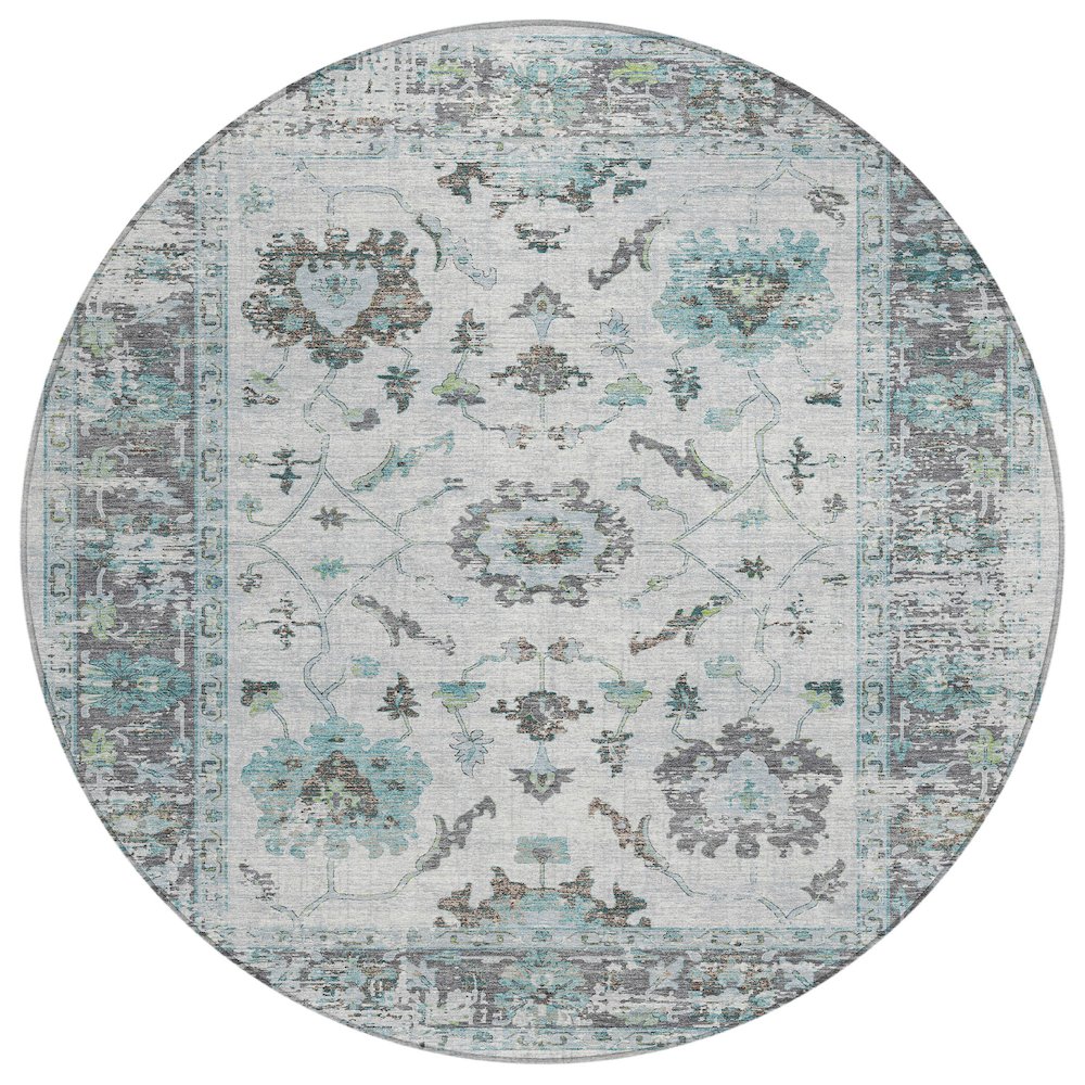 Machine Washable Indoor/Outdoor Chantille Teal 8' x 8' Round Rug. Picture 1