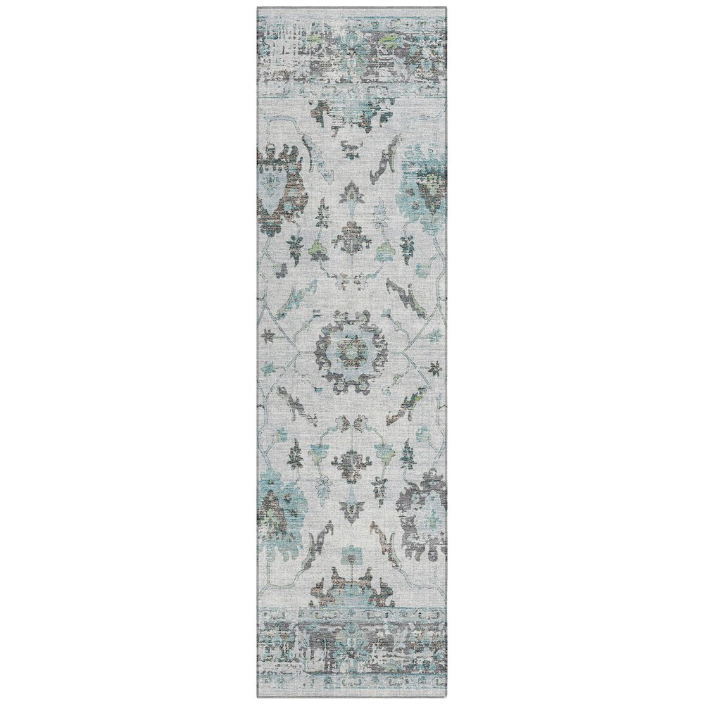 Machine Washable Indoor/Outdoor Chantille Teal 2'3" x 7'6" Runner Rug. Picture 1