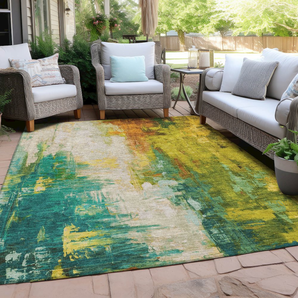 Machine Washable Indoor/Outdoor Chantille Green 2'6" x 3'10" Rug. Picture 7