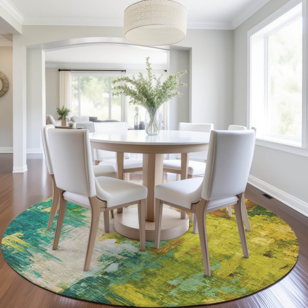 Machine Washable Indoor/Outdoor Chantille Green 8' x 8' Round Rug. Picture 5