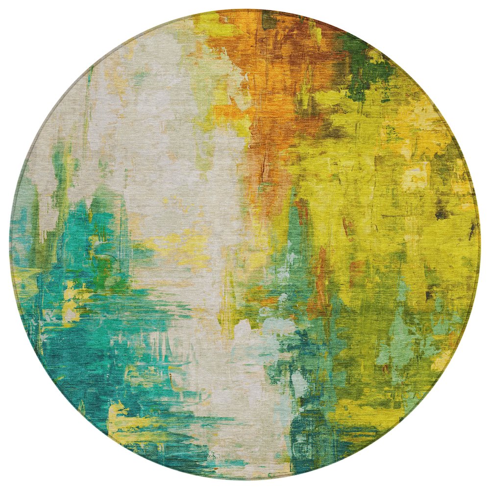 Machine Washable Indoor/Outdoor Chantille Green 8' x 8' Round Rug. Picture 1