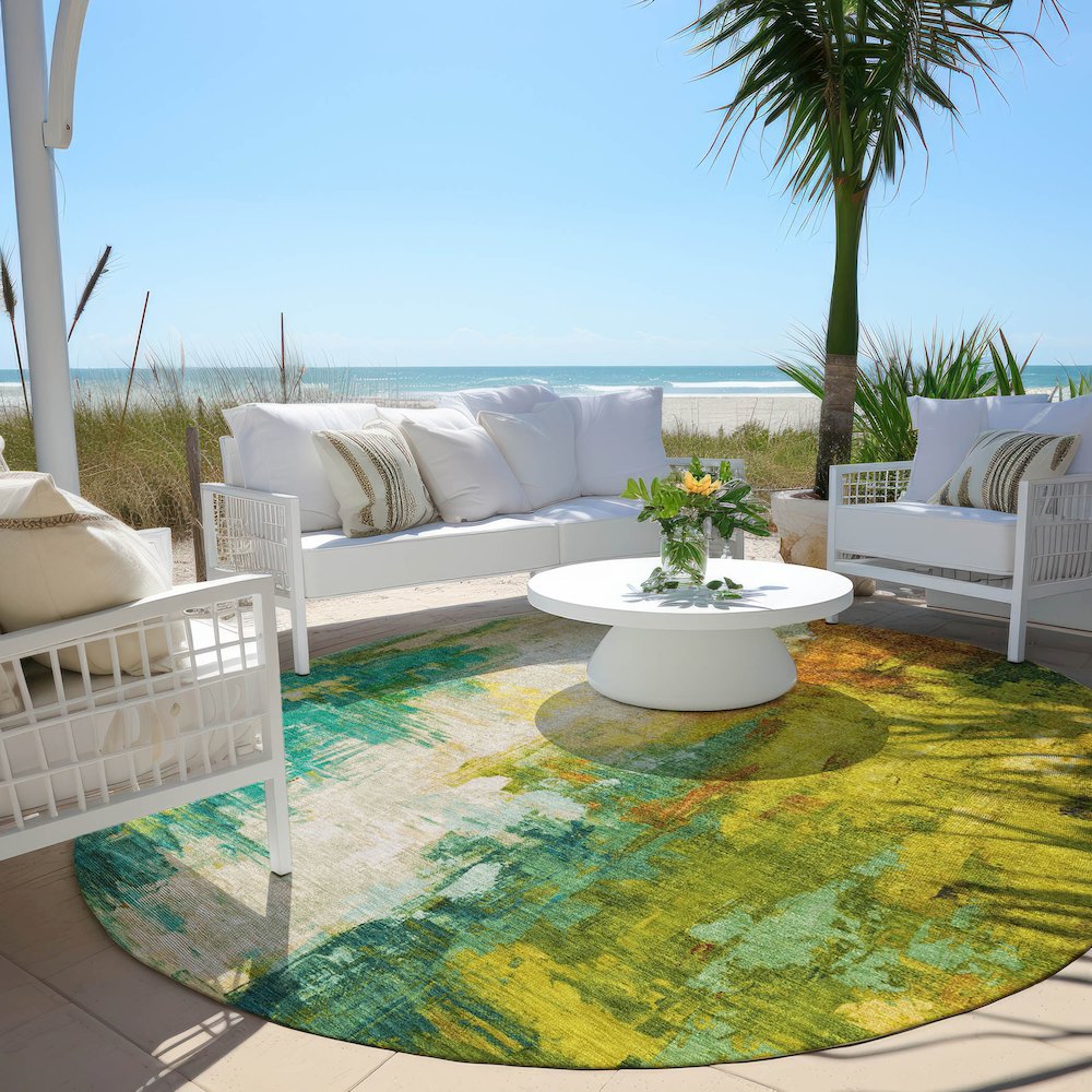 Machine Washable Indoor/Outdoor Chantille Green 8' x 8' Round Rug. Picture 6