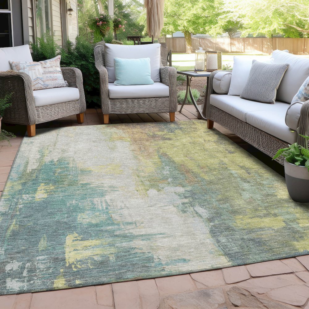 Machine Washable Indoor/Outdoor Chantille Seafoam 2'6" x 3'10" Rug. Picture 7