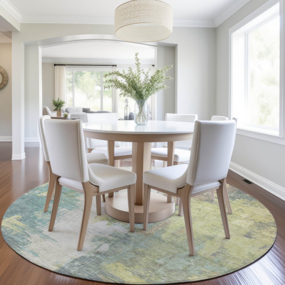 Machine Washable Indoor/Outdoor Chantille Seafoam 8' x 8' Round Rug. Picture 5