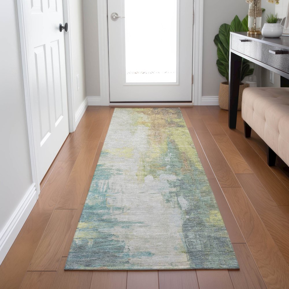 Machine Washable Indoor/Outdoor Chantille Seafoam 2'3" x 7'6" Runner Rug. Picture 5