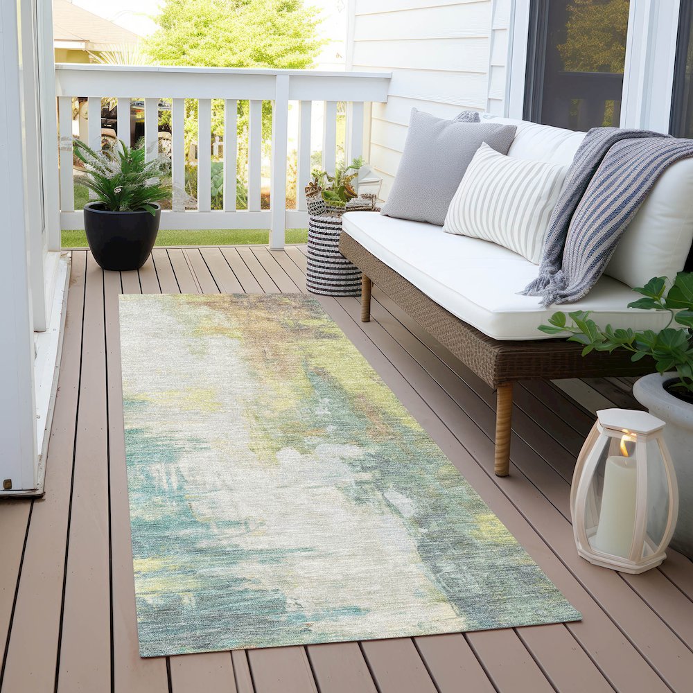 Machine Washable Indoor/Outdoor Chantille Seafoam 2'3" x 7'6" Runner Rug. Picture 6