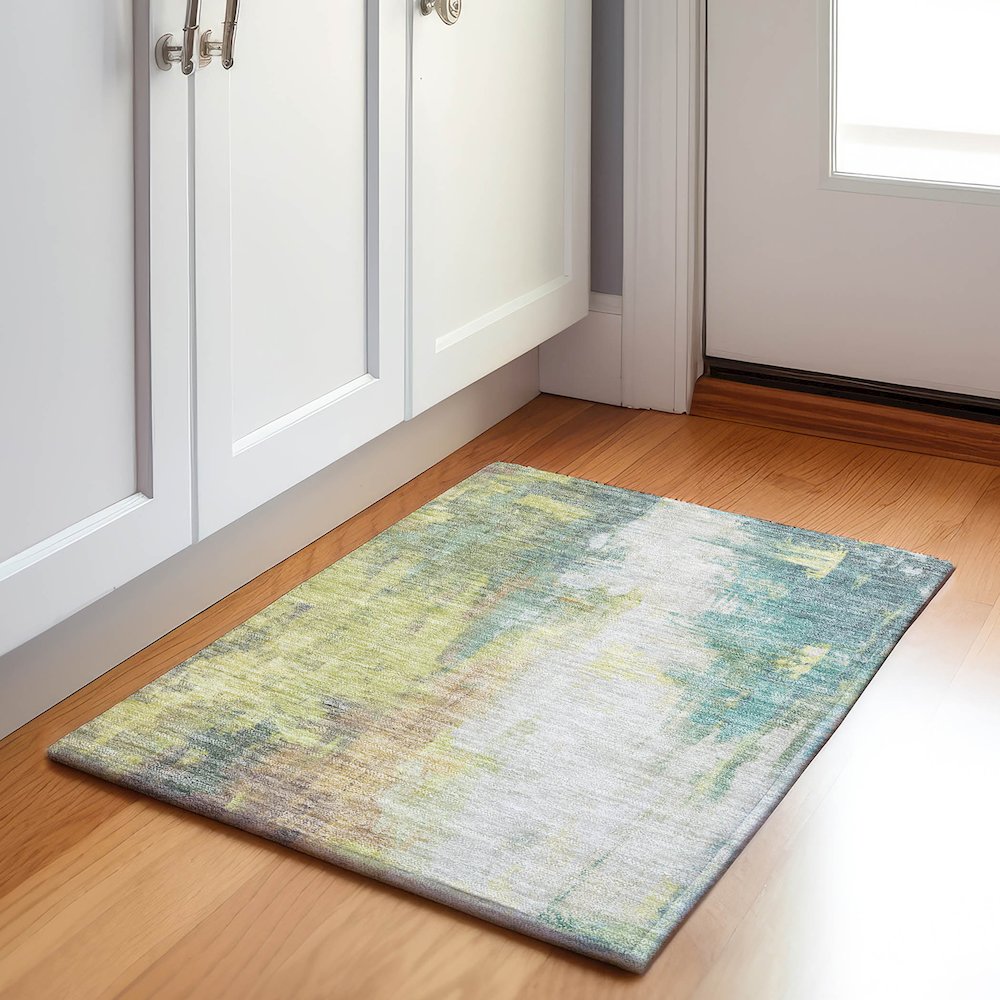 Machine Washable Indoor/Outdoor Chantille Seafoam 1'8" x 2'6" Rug. Picture 5