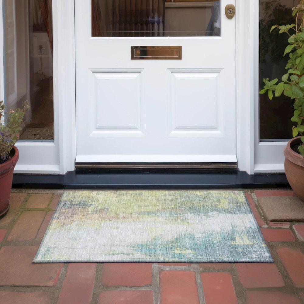 Machine Washable Indoor/Outdoor Chantille Seafoam 1'8" x 2'6" Rug. Picture 6