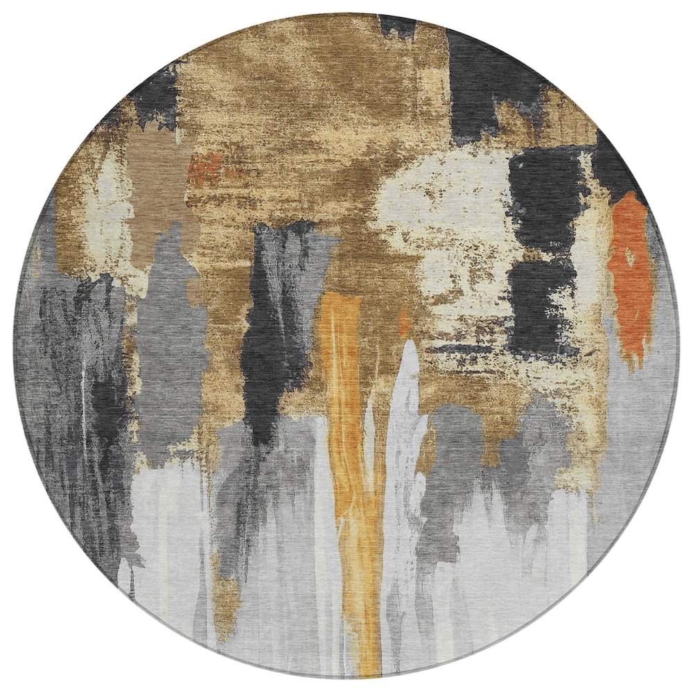 Machine Washable Indoor/Outdoor Chantille Black 8' x 8' Round Rug. Picture 1