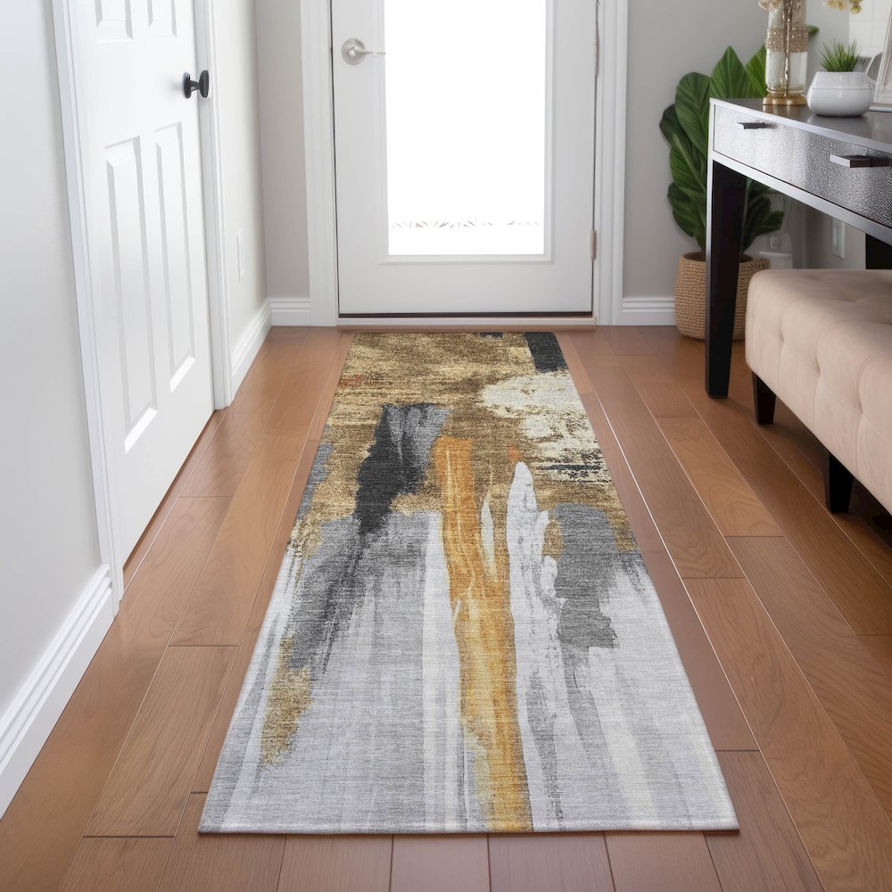 Machine Washable Indoor/Outdoor Chantille Black 2'3" x 7'6" Runner Rug. Picture 5