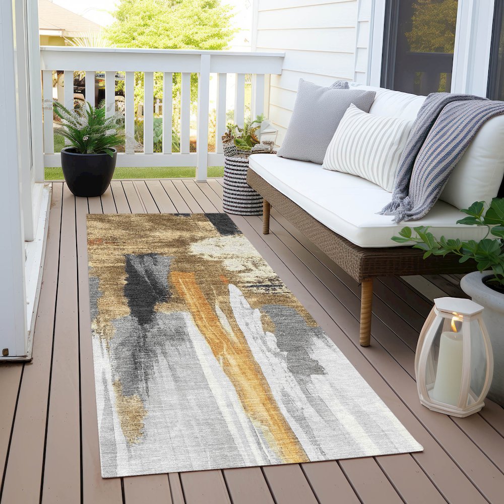 Machine Washable Indoor/Outdoor Chantille Black 2'3" x 7'6" Runner Rug. Picture 6