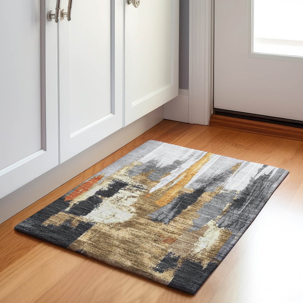 Machine Washable Indoor/Outdoor Chantille Black 1'8" x 2'6" Rug. Picture 5