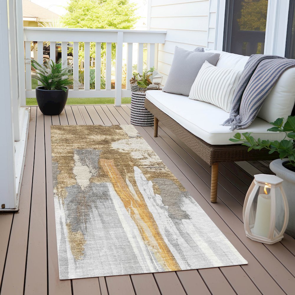 Machine Washable Indoor/Outdoor Chantille Ivory 2'3" x 7'6" Runner Rug. Picture 6