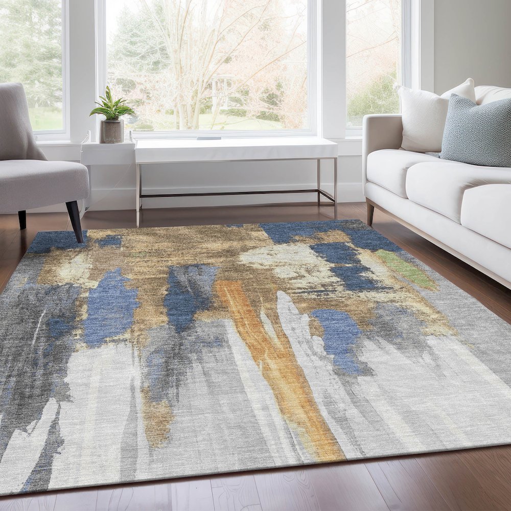Machine Washable Indoor/Outdoor Chantille Navy 2'6" x 3'10" Rug. Picture 6