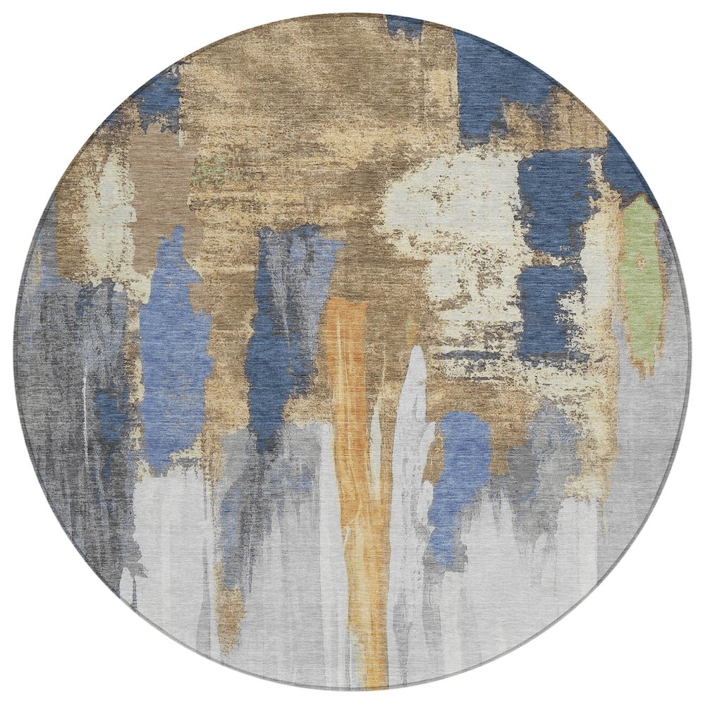 Machine Washable Indoor/Outdoor Chantille Navy 8' x 8' Round Rug. Picture 1
