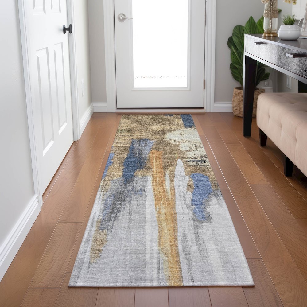 Machine Washable Indoor/Outdoor Chantille Navy 2'3" x 7'6" Runner Rug. Picture 5