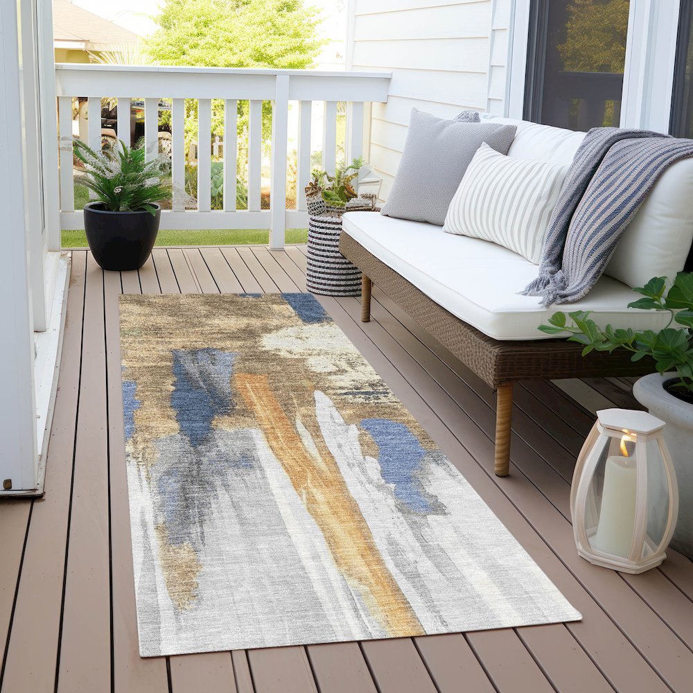Machine Washable Indoor/Outdoor Chantille Navy 2'3" x 7'6" Runner Rug. Picture 6
