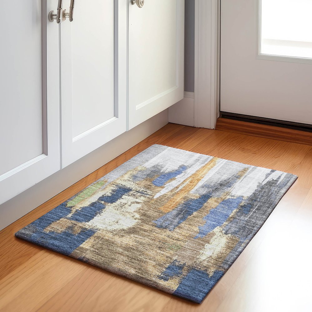 Machine Washable Indoor/Outdoor Chantille Navy 1'8" x 2'6" Rug. Picture 5