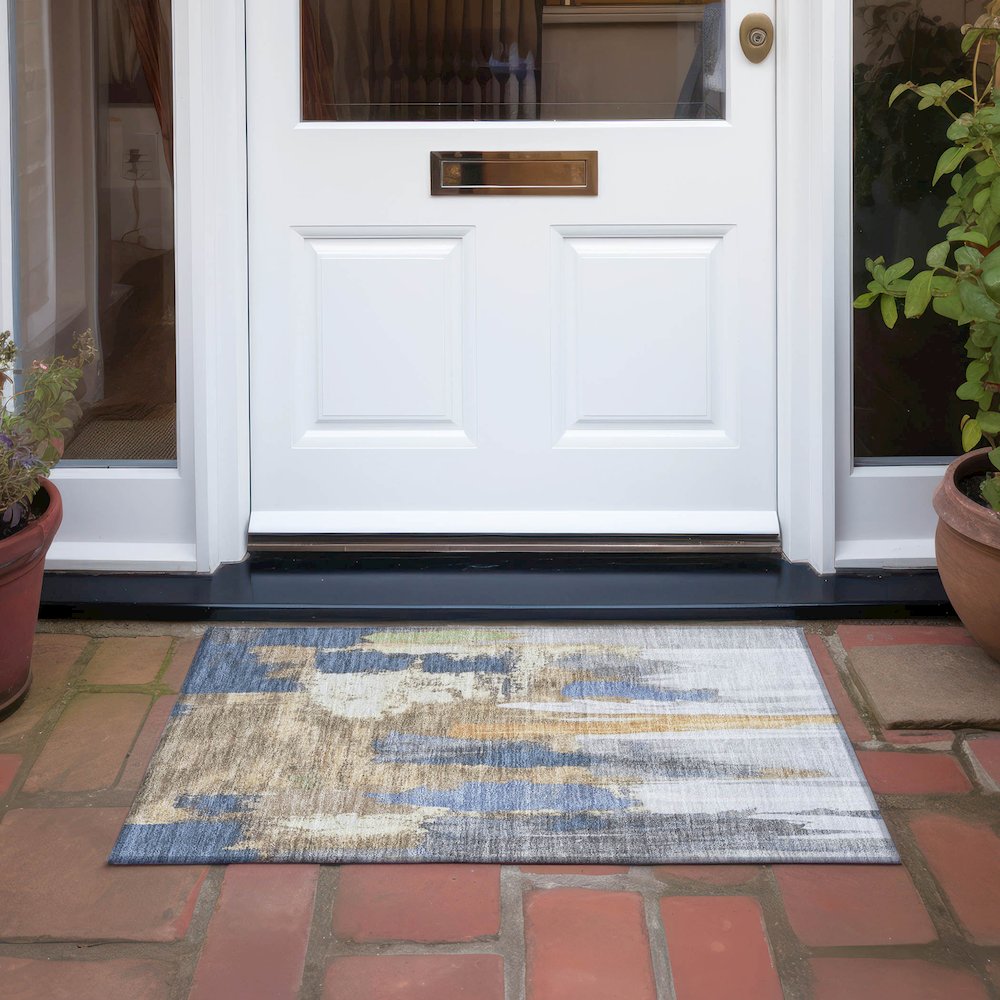 Machine Washable Indoor/Outdoor Chantille Navy 1'8" x 2'6" Rug. Picture 6