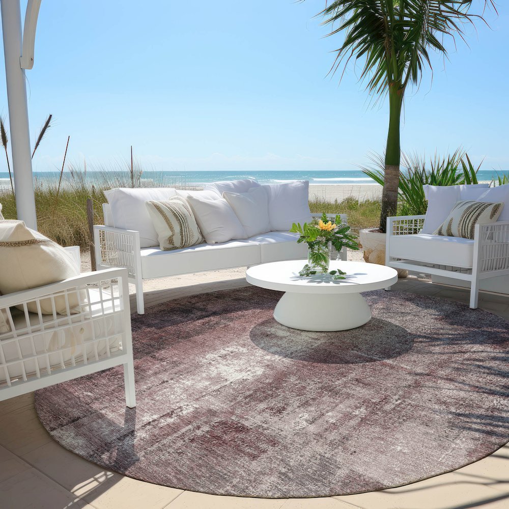 Machine Washable Indoor/Outdoor Chantille Blush 8' x 8' Round Rug. Picture 6