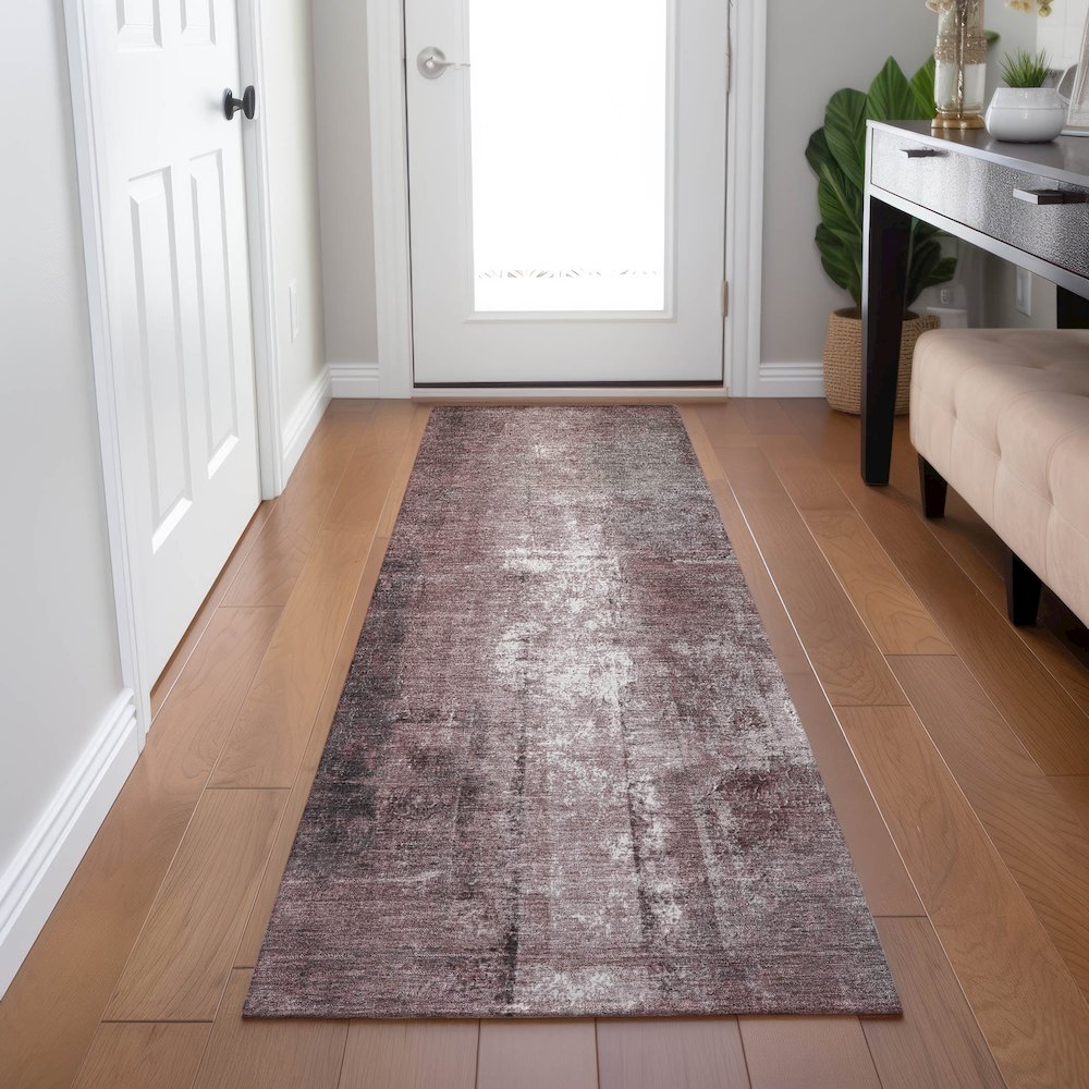 Machine Washable Indoor/Outdoor Chantille Blush 2'3" x 7'6" Runner Rug. Picture 5