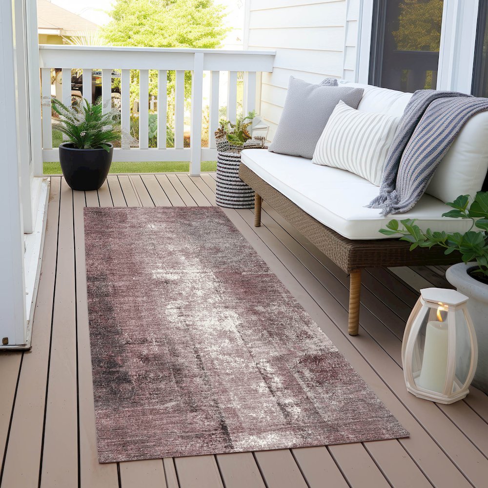 Machine Washable Indoor/Outdoor Chantille Blush 2'3" x 7'6" Runner Rug. Picture 6